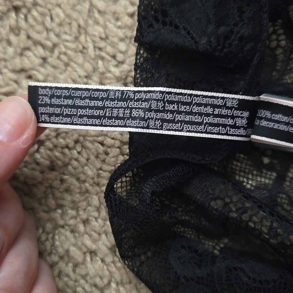 Victoria's Secret Very Sexy Black Satin Lace V-Front String Cheeky New With Tag - Picture 11 of 12